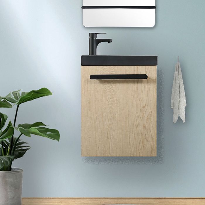 Meuble lave-mains décor chêne vasque noire NEVADA