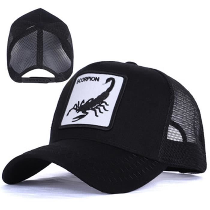 Scorpion-Black Adjustable -Casquette de Baseball en maille brodée d'animaux pour hommes, chapeau de camionneur, style Hip Hop, Sp