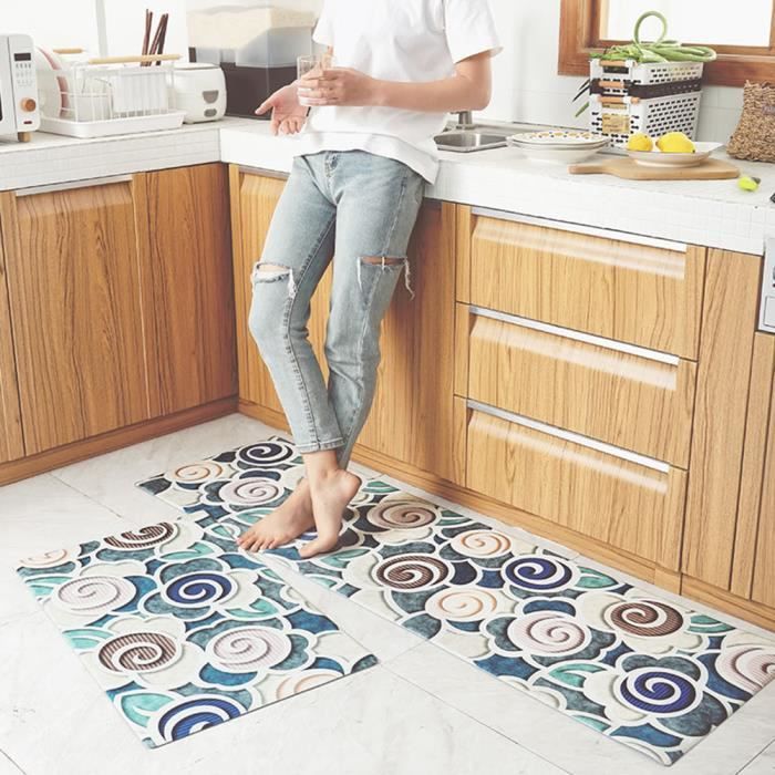 Tapis de sol en cuir résistant à l'huile de tapis de cuisine antidérapants imperméables de rectangle à la maison temps 45 * 75cm