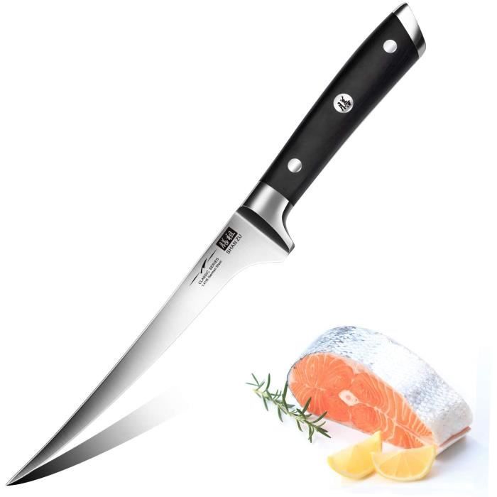 SHAN ZU Couteau à Filet 18cm, Couteau à Poisson Professionnel 7 Pouces, Super Tranchant Couteau à Fileter Poisson en Acier Inoxydabl
