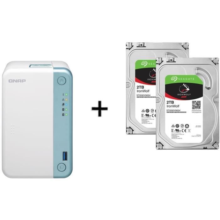 Serveur de Stockage (NAS) - TS-251D-2G - 2 Baies + 2 disque dur interne - NAS Iron Wolf - 2To - 5 900 tr/min - 3.5- ST2000VN004