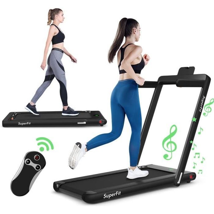 COSTWAY Tapis de Marche/Course Pliable Electrique Contrôlé par APP Bluetooth 12 Km/H avec Ecran LED Haut-parleur Moteur 0,75HP Noir
