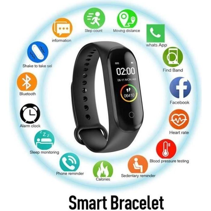 Smart Watch Montre Connectée Intelligente, Fitness Tracker Bracelet Connecté Podomètre Fréquence Cardiaque Tracker Pour iOS Android