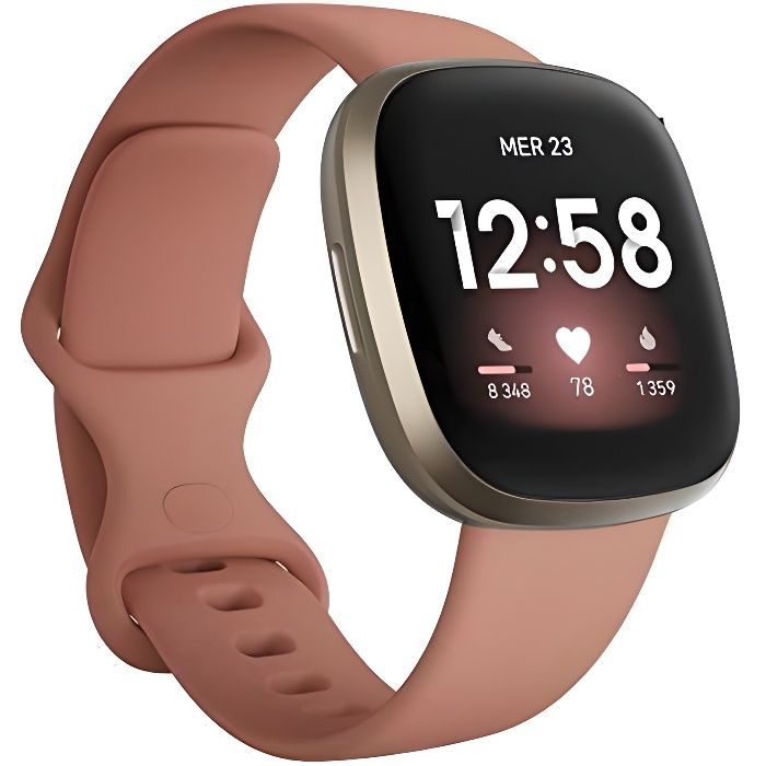Fitbit Montre Intelligente Versa 3 Pink Clay Soft Gold Smartwatch UnisexAdult, Argile Rose, Or, Pâle, One