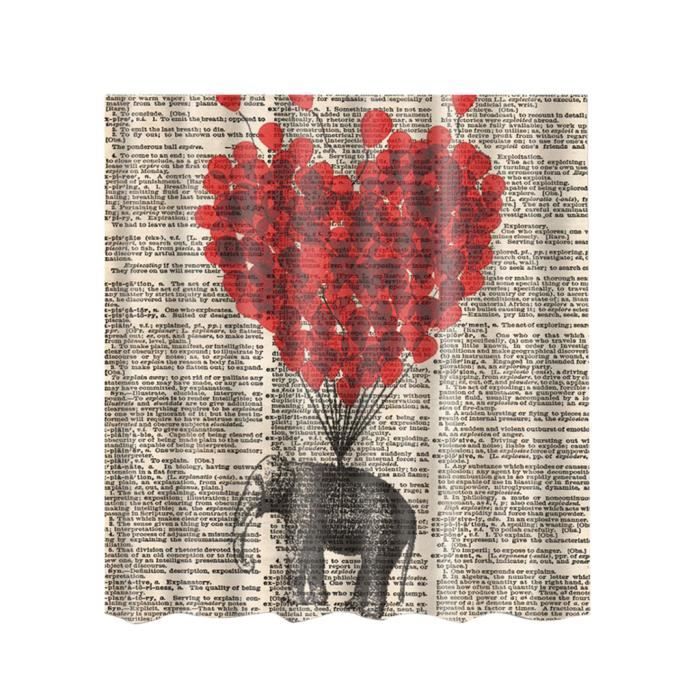 Rideau de Douche Tissu Imperméable à Motif Animal pour Salle de Bain avec 12 Crochets 180X180cm Coeur d'éléphant