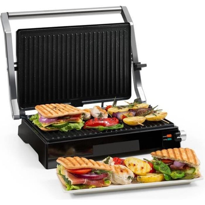 Klarstein Buffalo Grill contact pour panini & toasts - Marbré - Puissance 2000W - Acier inoxydable noir & argent