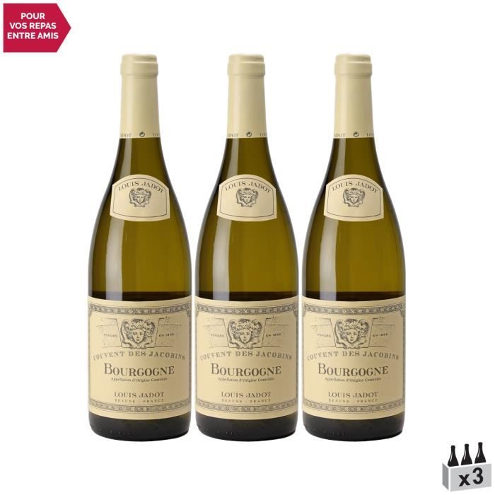 Bourgogne Couvent des Jacobins Blanc 2020 - Lot de 3x75cl - Louis Jadot - Vin AOC Blanc de Bourgogne - Cépage Chardonnay