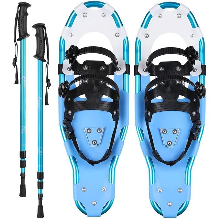 Raquette à Neige, LUDOSPORT, Chaussures de Neige avec Bâtons de Randonnée et Sac de Transport, Fixations Réglables, 73-96 kg