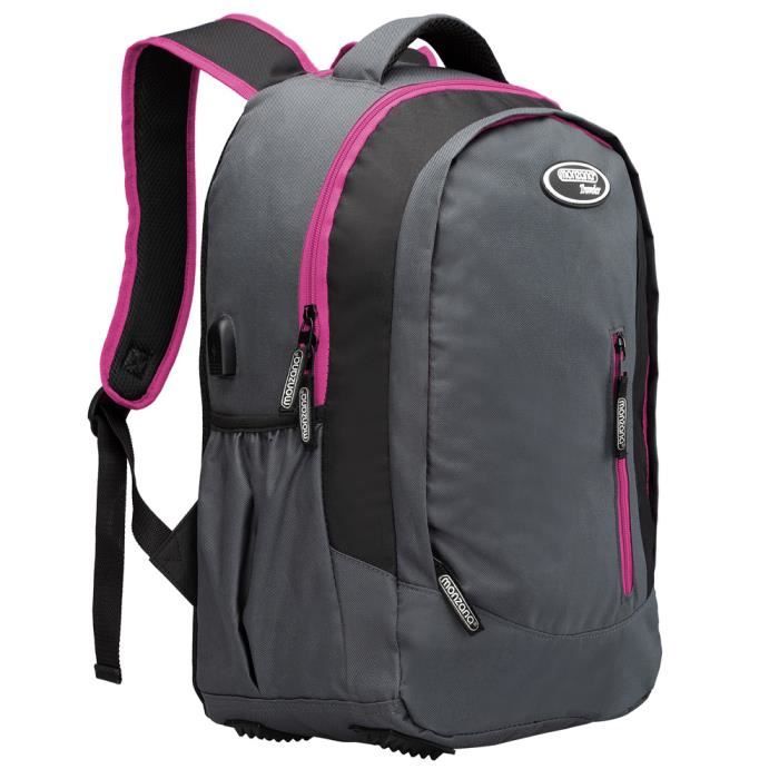 Sac à Dos 35L Gris-Rose randonnée Montagne Sport Vacances école Port USB Tissu 600D Oxford Sac Ordinateur Portable compartiments