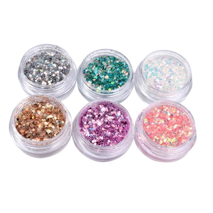 6 pièces ongles paillettes flocons irisés conseils ultra-minces coloré mixte Paillette visage corps UV POUR ONGLES