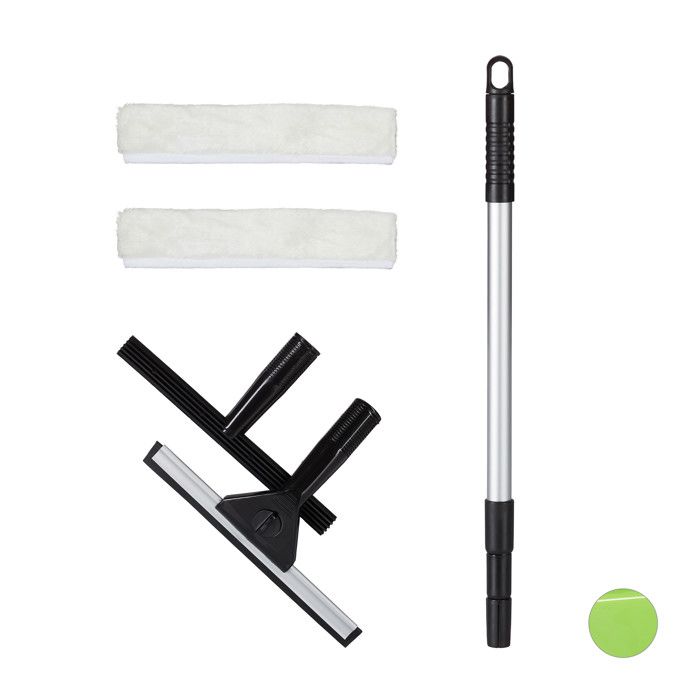 Relaxdays Jeu de 5 pièces nettoyeur de fenêtres, professionnels, Raclette fenêtre Vitre avec bâton télescopique,noir - 4052025940669