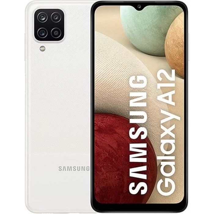 SAMSUNG Galaxy A12 64 Go Dual Sim Display 6,5- HD + Caméra Slot Micro SD 48 Mpx Android Europe Blanc