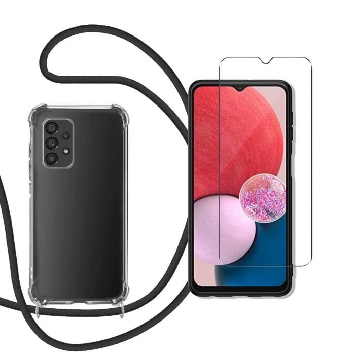 Coque rigide avec collier tour de cou noir et verre trempé 2.5D pour Samsung Galaxy A13 4G [Toproduits®]
