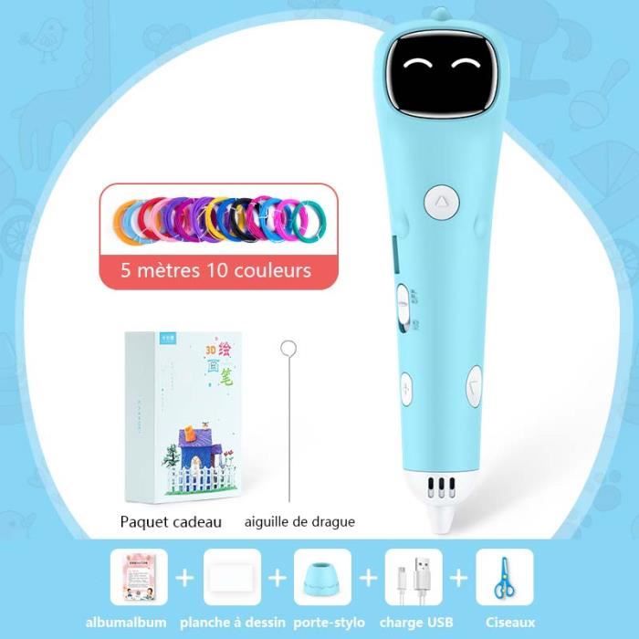 Stylo d'impression 3D intelligent à basse température , Stylo d'impression 3D avec écran et voix + 5 colores 1.75MM*10M PCL Filament