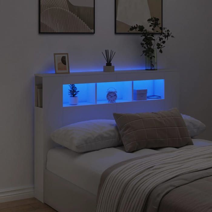vidaXL Tête de Lit à LED Tête de Cadre de Lit Accessoire de Lit Double Meuble de Chambre à Coucher Maison Intérieur 837344