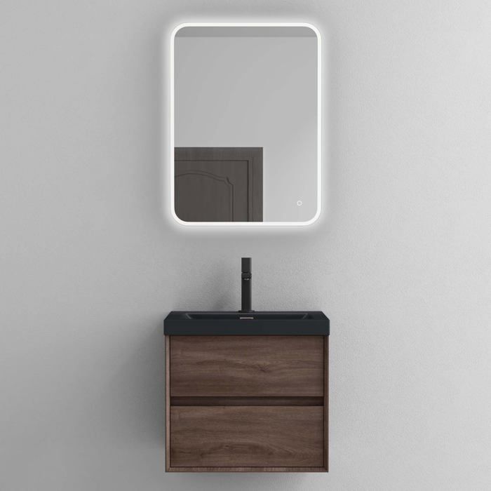 Meuble Sous Lavabo Suspendu Gris Foncé 70 Cm | Salle De Bain Avec 2 Tiroirs Et Vasque En Solide Surface