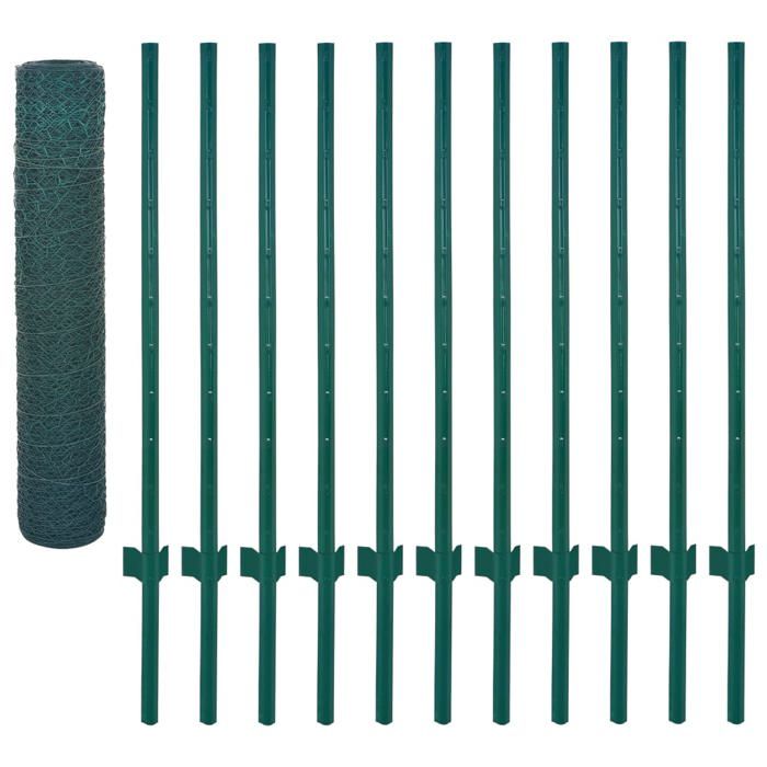 Bon plan Grillage Volaille Clôture - JILIHOT - Clôture en grillage métallique avec poteaux Acier 25x075m Vert - Pour jardin