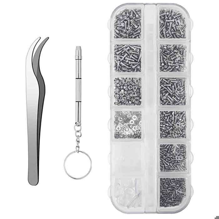 Kit de réparation de lunettes lunettes de soleil et montres : écrous à vis en acier inoxydable pinces et tournevis Kit de réparation de lunettes lunettes de soleil et montres : écrous à vis en acier inoxydable pinces et tournevis