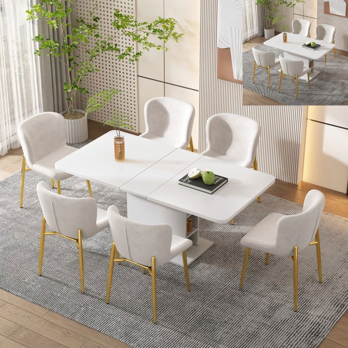 Table à Manger Extensible 110-140 Cm Avec Rangement - Étagère à Snacks Et Vin, Pour Cuisine/salon, 4-6 Personnes