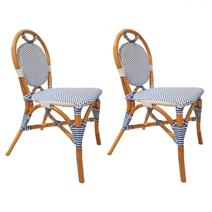 Lot 2 chaises bistrot en rotin naturel cannage bleu et blanc - PIGALLE Meubletmoi Lot 2 chaises bistrot en rotin naturel cannage bleu et blanc - PIGALLE Meubletmoi