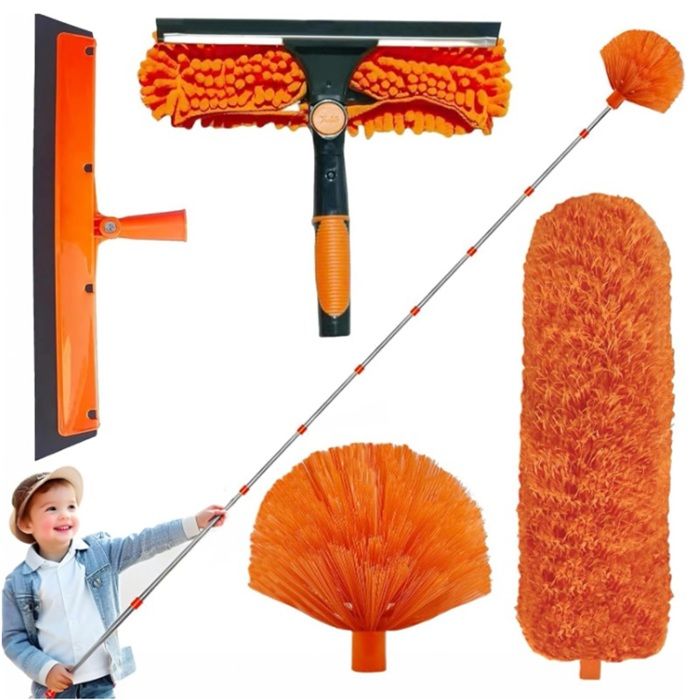 Plumeau télescopique 6m avec plumeau long extensible de 15 à 49mbrosse de nettoyage télescopique et tête en microfibreraclette