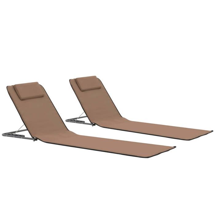Clarence* Ensemble de 2 Chaises - Transat de relaxationTapis de plage pliables Acier et tissu marron &Europ2310072