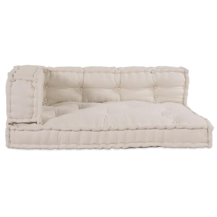 Coussin de canapé en palette avec support pour les bras et le dos en tissu crème