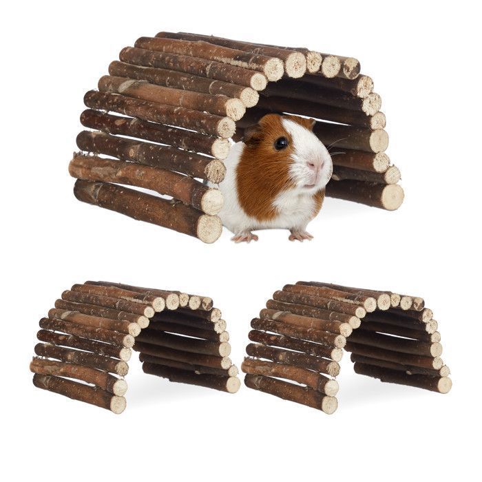 Pont en bois rongeur lot de 3 tunnel pour cage hamsters peut être plié bois de chima HLP 2x29x17cm nature