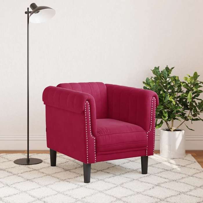 Fauteuil en velours - MANGO - Rouge bordeaux - 80x77x74 cm - Siège 50x58 cm - Hauteur du siège 43 cm - Accoudoirs 74 cm Fauteuil en velours - MANGO - Rouge bordeaux - 80x77x74 cm - Siège 50x58 cm - Hauteur du siège 43 cm - Accoudoirs 74 cm