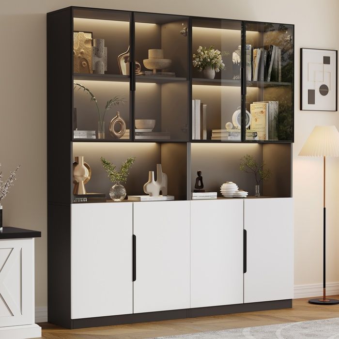 2 Colonne Salle de Bain avec 4 Ports et LED Armoire Salle de Bain avec Étagères Réglables Armoire Haute 160x30x200cm Noir