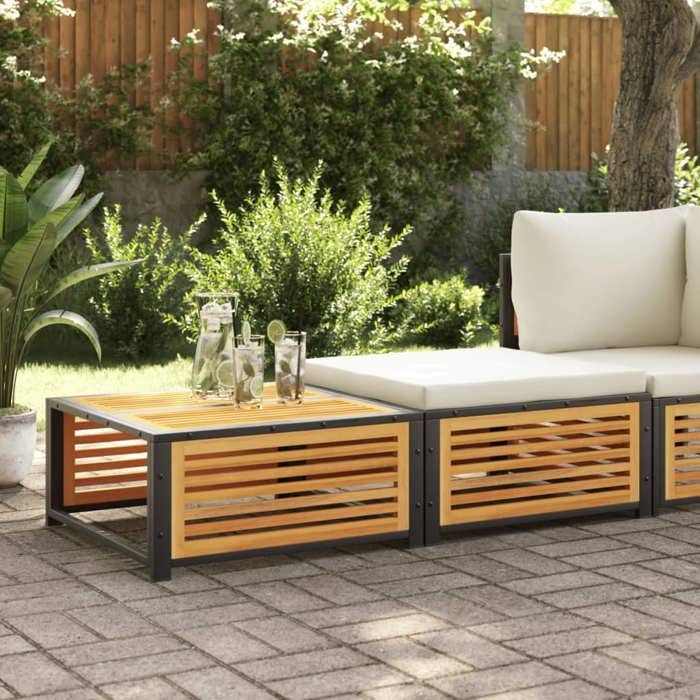 Ensemble table et chaises de jardin style naturel bois dacacia marron avec coussins modulable terrasse patio jardin