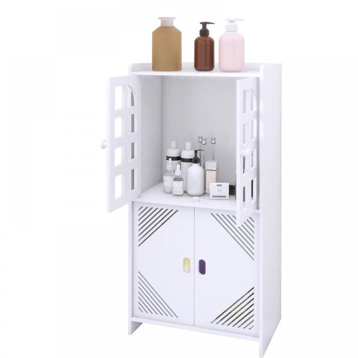 Meuble de Rangement Blanc pour Salle de Bain Organisateur avec Portes et étagères Meuble de Rangement au Sol étanche