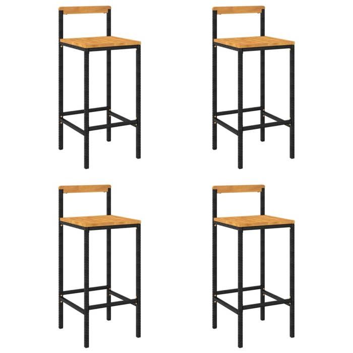SALE 2026Tabourets de bar - Tabourets de Cuisine - Max 110kg - lot de 4 - noir - Résine tressée et - bois dacacia40x44x100cm 22