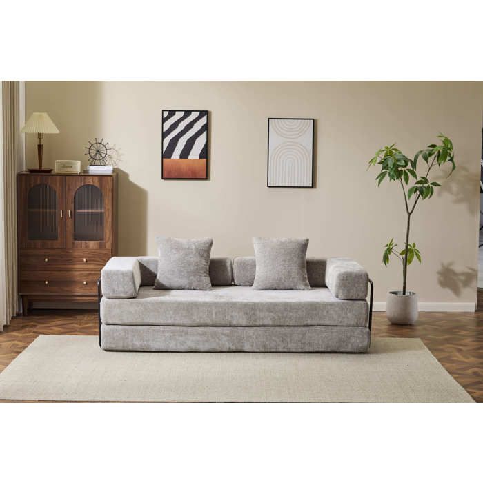 Canapé Convertible 4-en-1 Pliable – Tissu Chenille Doux Mousse Mémoire – Sans Montage Livré Prêt à lEmploi