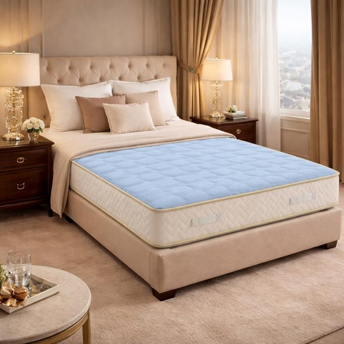 Matelas 140x200 20 cm Nuit Calme Bleu – Mousse haute densité 35 kg/m³ 2 faces tissu stretch