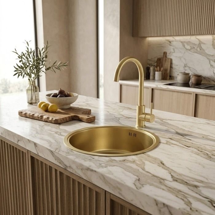 Evier Essenox évier 1 cuve ronde 42.5cm en inox or brossé Essebagno