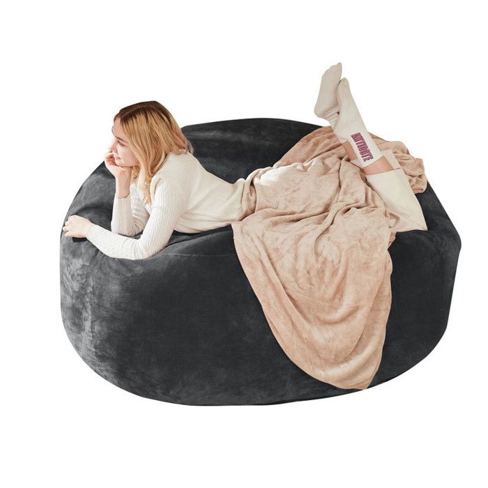 Pouf Géant Bean Bag Fauteuil 6FT (180cmx150x60)  Velours Confort Housse Amovible Salon Chambre Gaming-Gris foncé