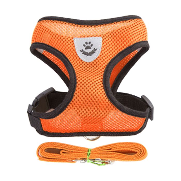 Harnais réglable pour chat - Phoesky - Veste en maille de polyester - Orange - Taille M (2 5-4 kg) - Tour de buste 39 cm