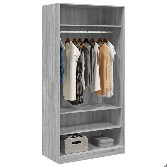 Gris Penderie de Rangement - SWEETY Garde-robe - charge 3 kg par compartiment - sonoma gris 100x50x200cm bois dingénierie CL354673