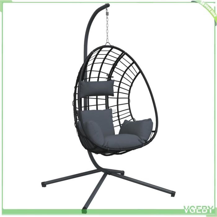 Chaise suspendue en forme dœuf - FAFEICY - 4007409 - Rotin naturel - Cadre acier anti-corrosion - Coussin amovible