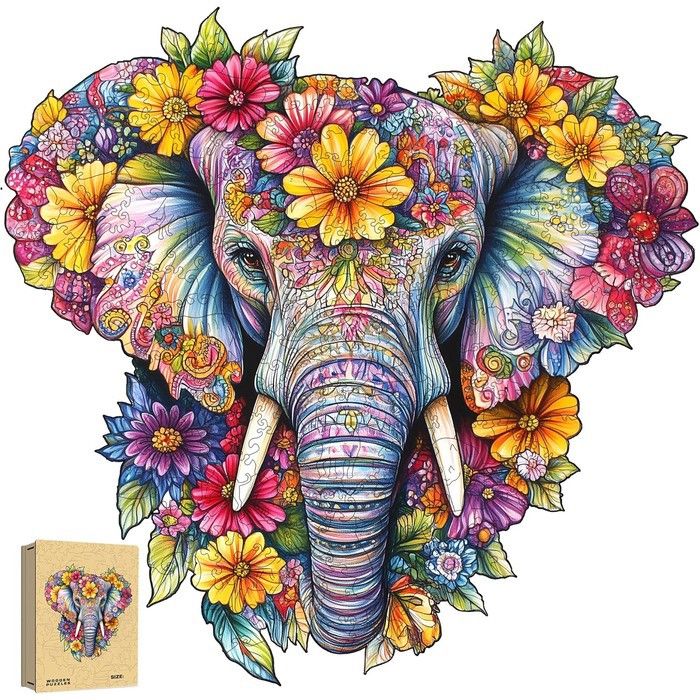 Puzzle en bois 3D - ZJFFDKC - Éléphant 265 pièces - 35 5x34 8 cm - ép. 5 mm - coffret cadeau