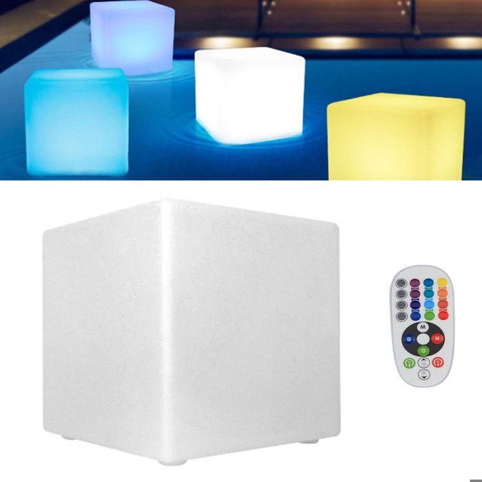 Tabouret cube lumineux LED 30 cm - Couleur de lumière réglable - 16 couleurs RVB - Changement de couleur - Pour lextérieur