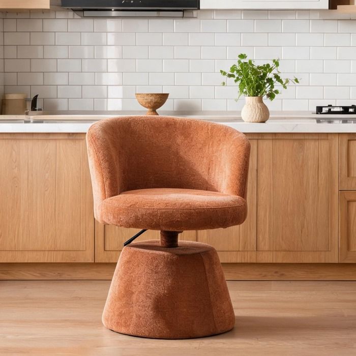 Tabouret de bar pivotant 360° à hauteur réglable revêtement chenille rich orange assise ronde