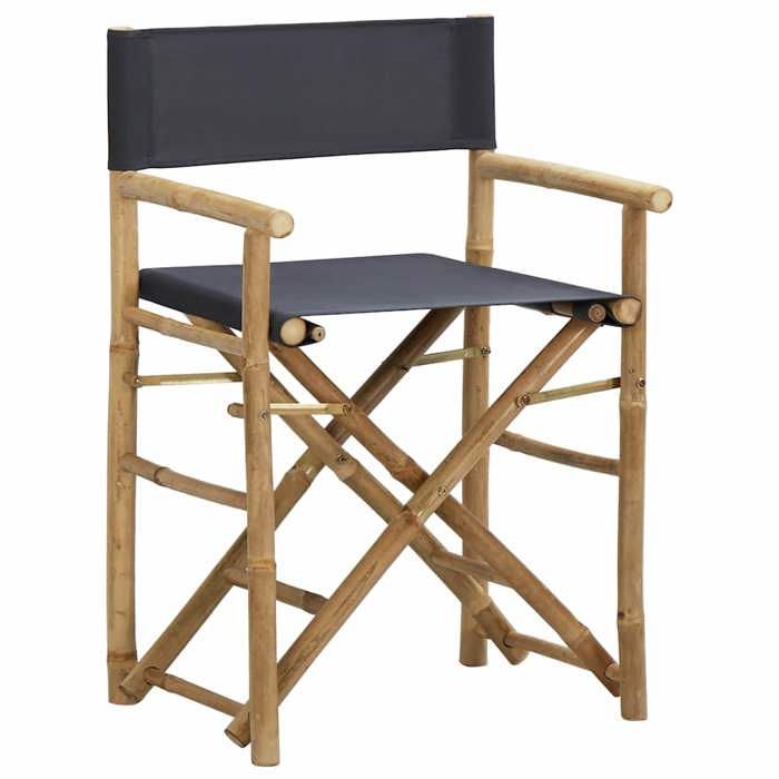 Chaises pliables de directeur Résistants UV(2 pièces) - Fauteuils de jardin - Gris foncé Bambou tissu(60 x 45 x 88 cm) ldt50u