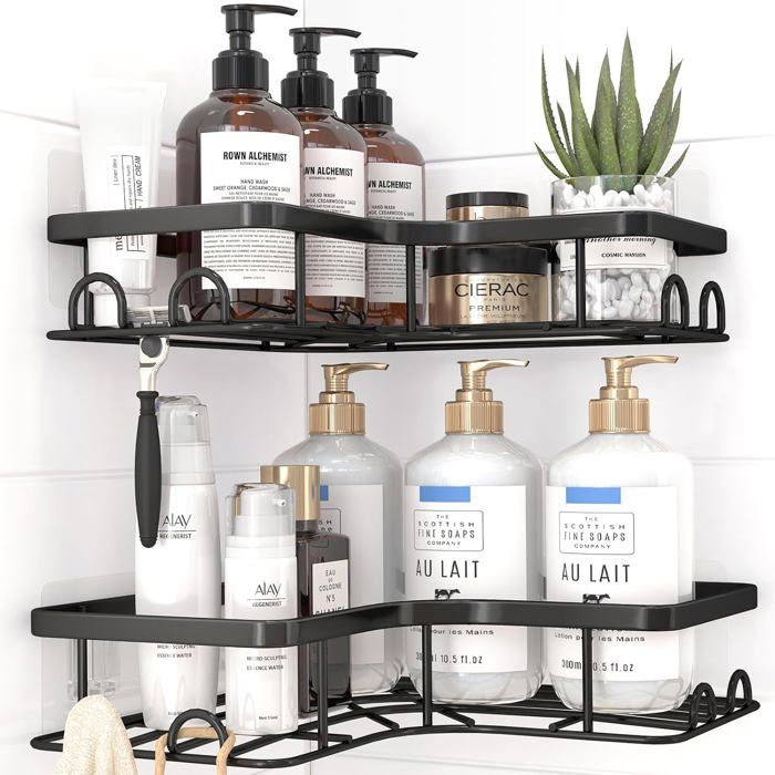 Étagère Douche Angle Grande Capacité Lot de 2 Noir