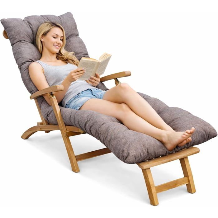 Matelas Bain de Soleil Transat Chaise Longue Matelassé 15 cm Scratchs Fixation 185x60 cm Fabrication Française Beige