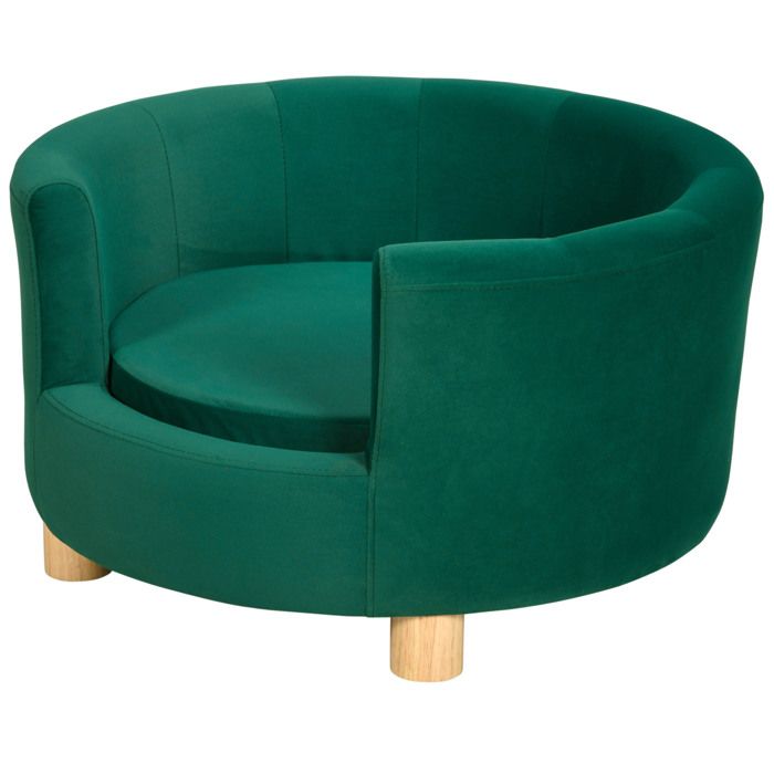Canapé pour chien vert avec pieds en bois lit pour chat et petit chien 65 x 64 x 37 cm
