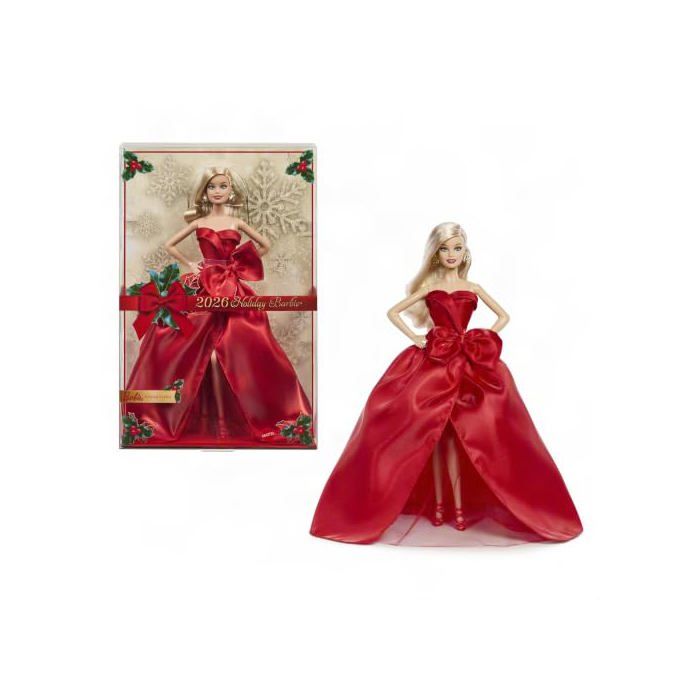 Poupée - BARBIE - Joyeux Noël 2026 - Robe rouge bustier - Cheveux blonds bouclés - Socle et certificat