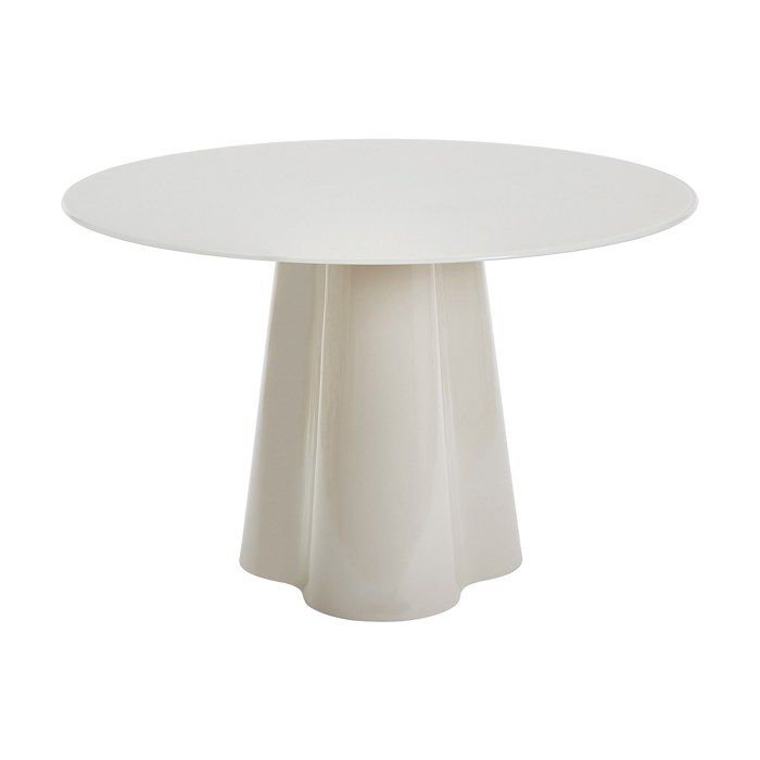 Table à manger ronde 4 personnes en MDF et verre trempé - Beige laqué - AVALINA