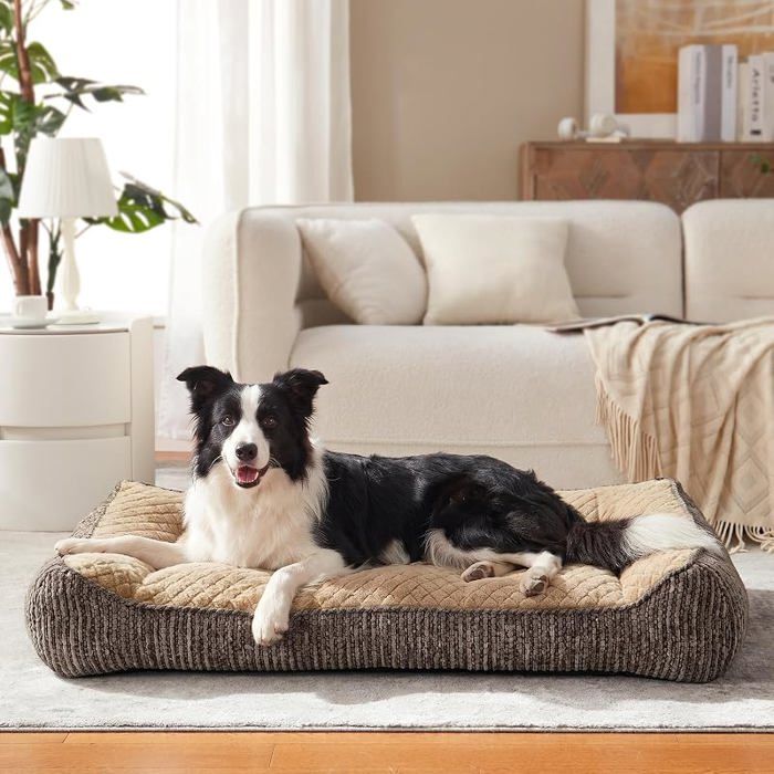 Panier Chien Grande Taille XL OrthopédiqueCoussin Chien Dehoussable LavableCanapé pour L 89 x l 64 x 20 cm Marron MARRO CORBEILLE